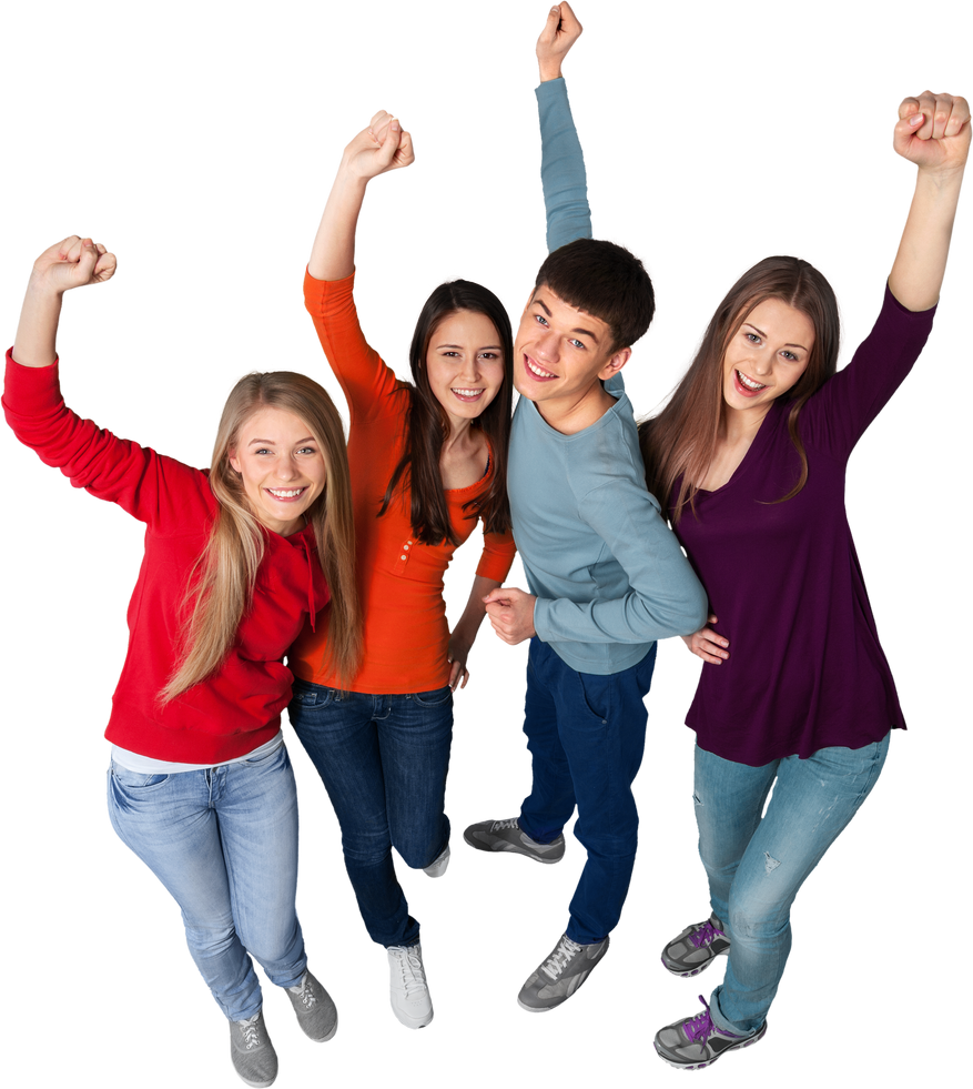 Group of young students together cheering